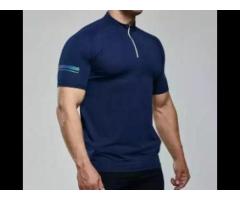 Workout Clothing Men Gym Stand Collar Half Zip Sweatshirt Elastic Short Sleeve Sport Mens