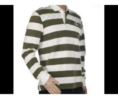 Custom 100% Cotton Spring Striped Three-color Long-sleeved Polo Shirt Retro Loose - Image 3