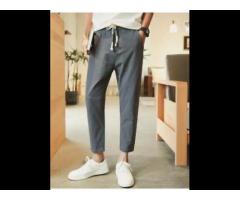 oversized wide leg straight summer custom logo 100% linen fabric long pants men - Image 1