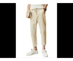 oversized wide leg straight summer custom logo 100% linen fabric long pants men - Image 2