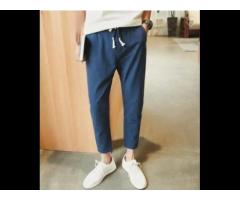 oversized wide leg straight summer custom logo 100% linen fabric long pants men - Image 3