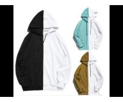 casual unisex streetwear half and half patchwork pullover two tone color block contrast hoodie - Image 2