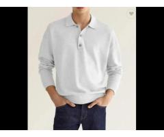 YG295 Custom Wholesale Men Long Sleeve V-neck Button Polo Collar T-shirt - Image 1