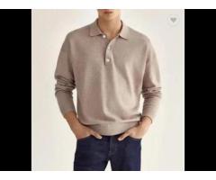 YG295 Custom Wholesale Men Long Sleeve V-neck Button Polo Collar T-shirt - Image 2
