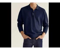 YG295 Custom Wholesale Men Long Sleeve V-neck Button Polo Collar T-shirt - Image 3