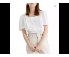 Fashion Casual Short Sleeve Summer Outfit Crop T-shirt Top Linen Blouse for Women