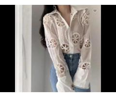 ladies's modest sexy hollow out casual women blouses shirts - Image 1