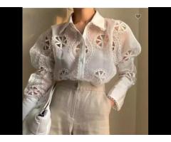 ladies's modest sexy hollow out casual women blouses shirts - Image 3