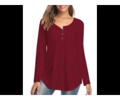 spring fashion solid color V neck long sleeve plus size T-shirt for women - Image 1