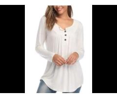 spring fashion solid color V neck long sleeve plus size T-shirt for women - Image 2