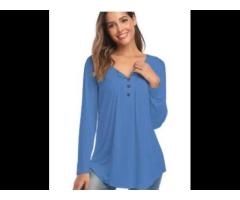 spring fashion solid color V neck long sleeve plus size T-shirt for women - Image 3