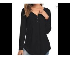 spring fashion solid color V neck long sleeve plus size T-shirt for women - Image 4