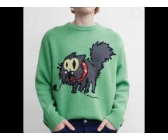 High Quality Crew Neck Cat Jacquard Knit Jumper Men Cotton Sweater - Image 1