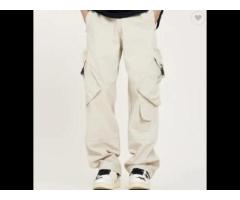 Customized Latest Design Pants Street Wear Wide Leg Plain Color Cargo Trousers