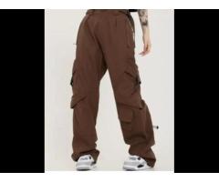 Customized Latest Design Pants Street Wear Wide Leg Plain Color Cargo Trousers - Image 2