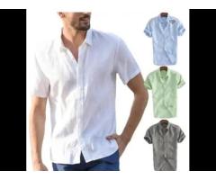 white shirts with short sleeves in summer and cool relaxed leisure coat lapel shirt - Image 3