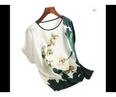 High-grade ice silk fabric positioning print t-shirt summer big yard mum tops round neck - Image 3