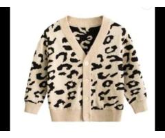 Knitted Pure Cotton New Design Leopard Pattern Kids Cardigan sweaters for kids