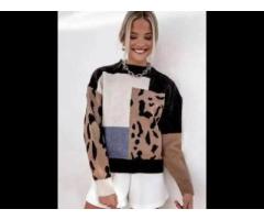 MXN SF1128 Leopard Print Turtleneck women's sweater,Pullover Knit Sweater