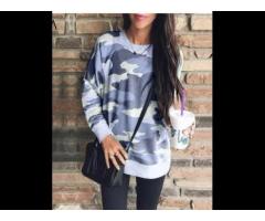 MXN 1031 Fashion camo print crewneck top,long-sleeved blouse hoodie for women