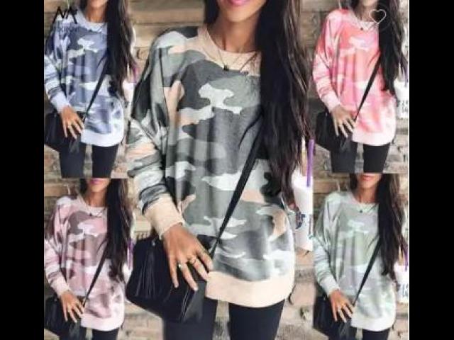 MXN 1031 Fashion camo print crewneck top,long-sleeved blouse hoodie for women - 2