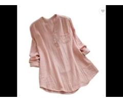 New hot selling large cotton linen long sleeved shirt women's solid color loose top - Image 3