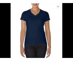 2020 Wholesale white v-neck t shirt woman custom logo printed 100% cotton ladies t-shirt - Image 2
