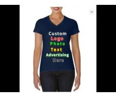2020 Wholesale white v-neck t shirt woman custom logo printed 100% cotton ladies t-shirt - Image 4