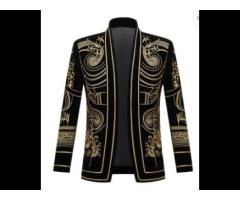 One Pieces Velvet Tuxedo Black Gold Suit Men Embroidered Blazer Mens Blazers