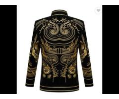 One Pieces Velvet Tuxedo Black Gold Suit Men Embroidered Blazer Mens Blazers - Image 2