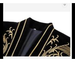 One Pieces Velvet Tuxedo Black Gold Suit Men Embroidered Blazer Mens Blazers - Image 3