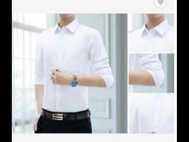 Fashion Business Spring Solid Slim Fit Shirts For Men Formal Office Full Sleeve - 2