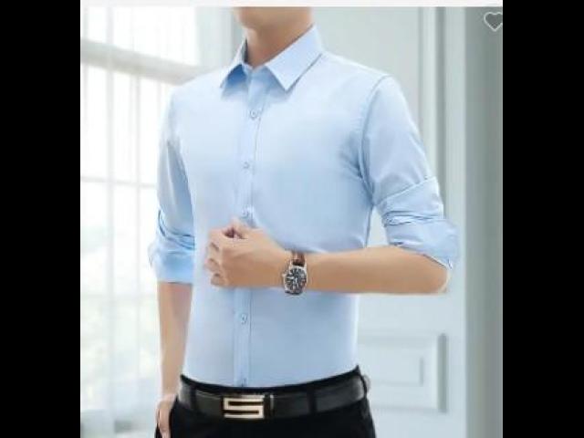 Fashion Business Spring Solid Slim Fit Shirts For Men Formal Office Full Sleeve - 3