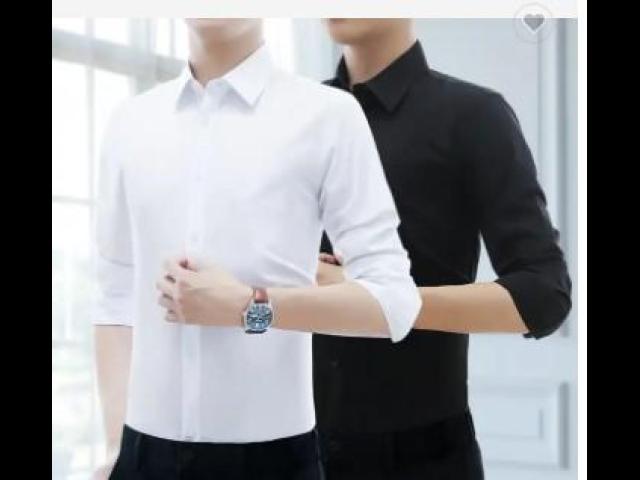 Fashion Business Spring Solid Slim Fit Shirts For Men Formal Office Full Sleeve - 4
