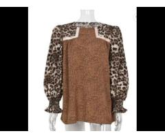 Splicing Blouse Women Puffy Sleeve Leopard Prints Ladies Top Shirts