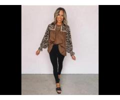 Splicing Blouse Women Puffy Sleeve Leopard Prints Ladies Top Shirts - Image 3
