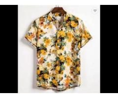 Hot sale Short Sleeve Casual Flower Cotton Linen shirt for men