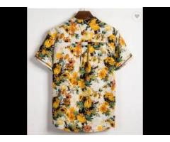 Hot sale Short Sleeve Casual Flower Cotton Linen shirt for men - Image 2
