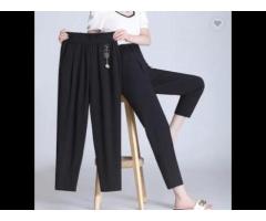 casual pants women's summer thin cotton wide-leg nine-point pants wholesale - Image 1
