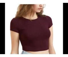 New Style Slim Fit Crop Tee pure cotton plain round neck Womens T-shirt