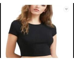 New Style Slim Fit Crop Tee pure cotton plain round neck Womens T-shirt - Image 3