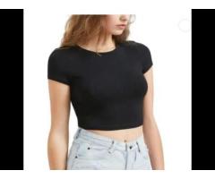 New Style Slim Fit Crop Tee pure cotton plain round neck Womens T-shirt - Image 4