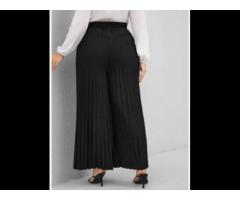 High Quality Fashion pleated wide leg high waist loose Regular Fit casual women trousers - Image 2