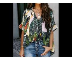 printed shirt for women is the latest on the market Loose printed blouse Big size loose sexy shirt - Image 1