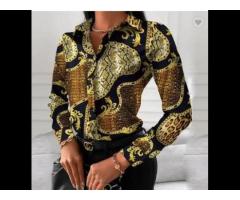 Ladies Long Sleeve Button Up Women Shirts Fashionable Chain Printed - Image 1