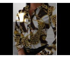 Ladies Long Sleeve Button Up Women Shirts Fashionable Chain Printed - Image 2
