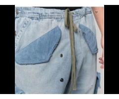 contrast paneled side patch pocket webbing detail vintage denim tapered jeans men's cargo pants - Image 4