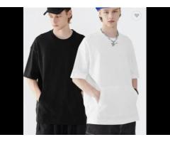 premium cotton o neck black & white t shirts printing custom plain men's pocket t shirts - Image 4