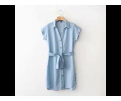 Professional supplier custom long light blue denim dress with belt