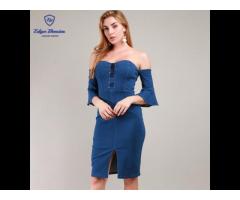 OEM Fashion design knee-length 2019 summer denim dress for women